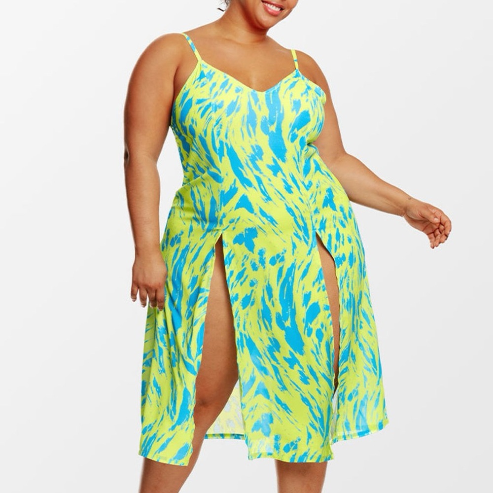 Cupshe Blue and Yellow Swim Coverup with Flowy A-line Silhouette